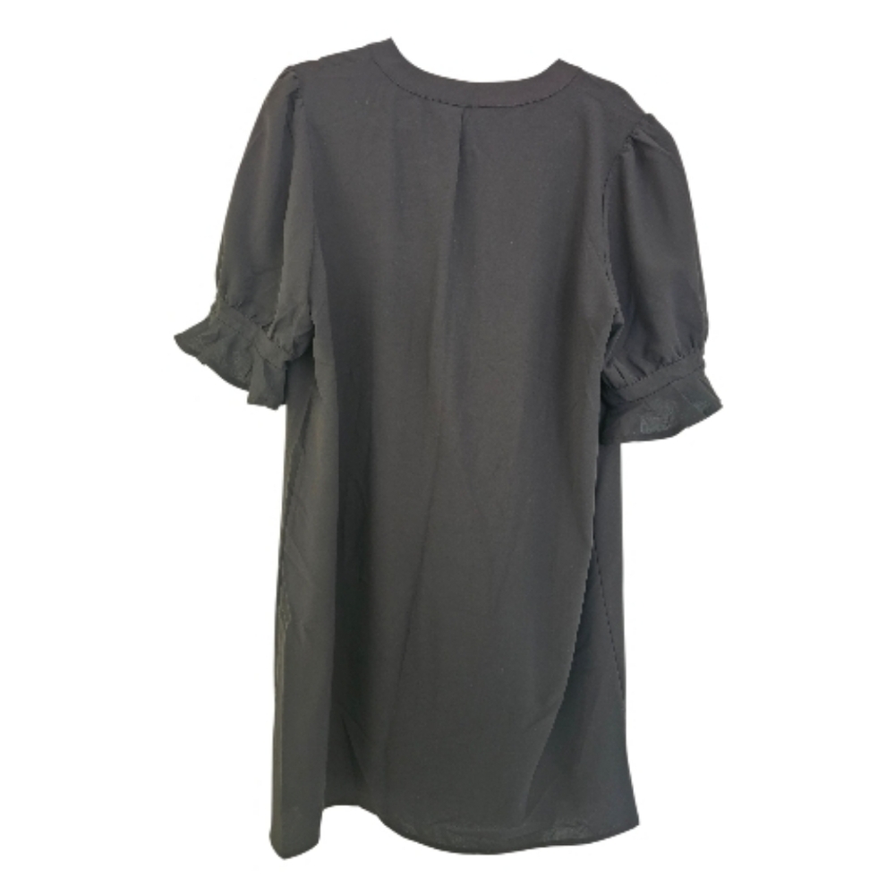 Vee Neck Short Sleeve Tunic Dress Black Size XL - Picture 6 of 9
